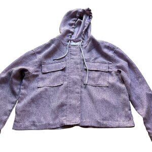 Anthropologie Avec Les Filles Size L Purple Woven Tweed Hooded Zip Boxy Jacket